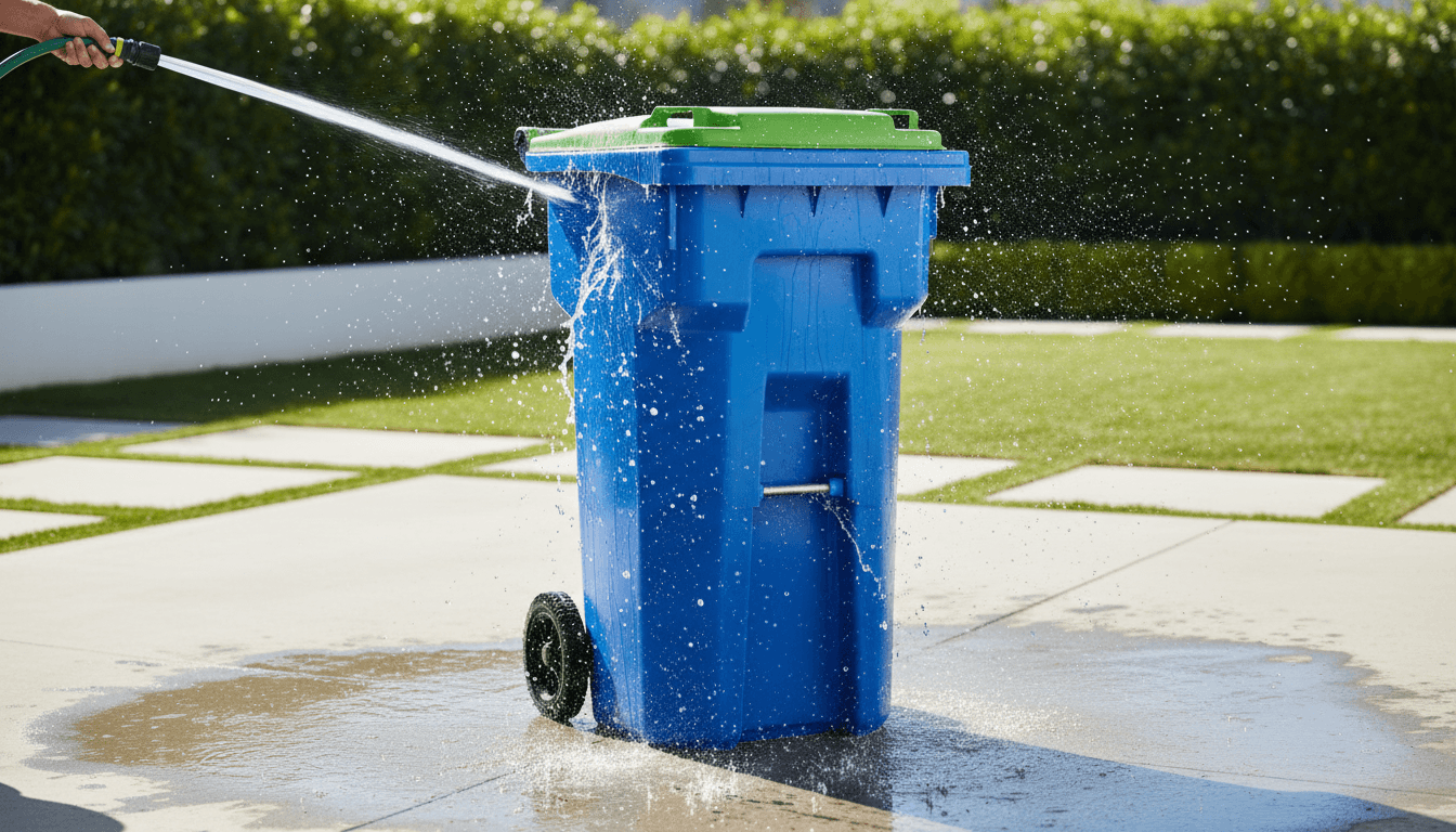 Recycling cart being washed