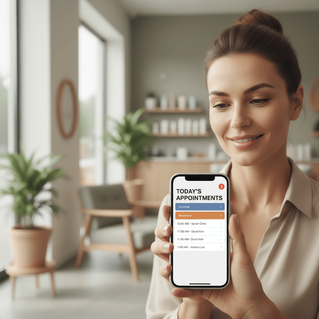 hand holding smartphone with scheduling app open for booking appointment online